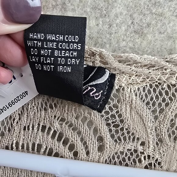 Three-Quarter Sleeve Beige Lace Kimono Duster With Fringe Large - Picture 4 of 6